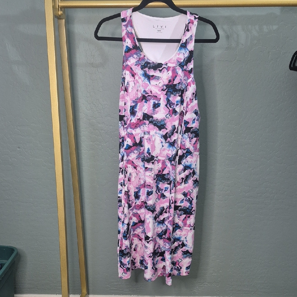 Lane Bryant Pink & Navy Abstract Racerback Dress